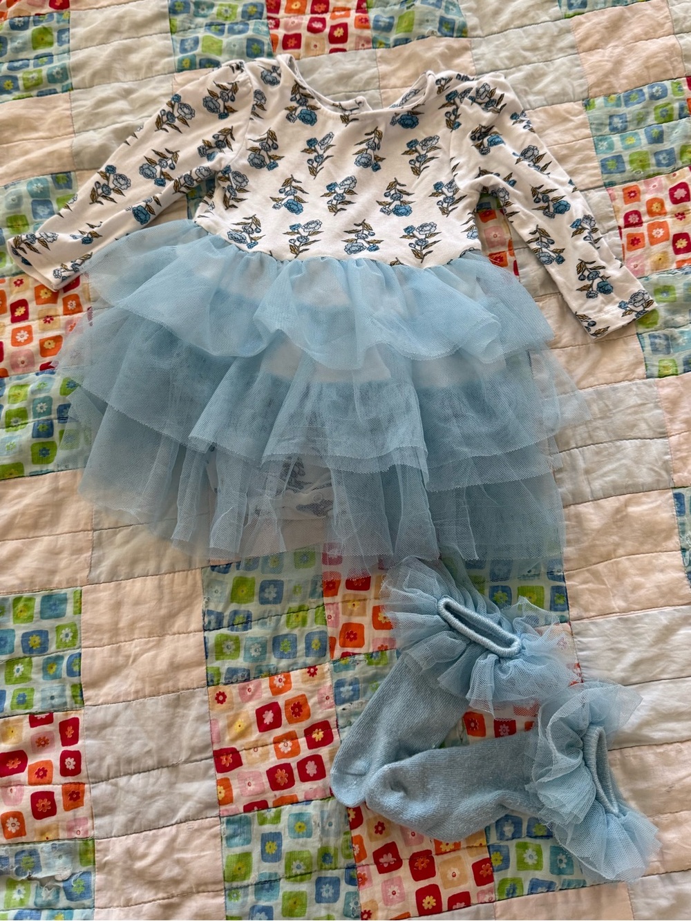 Milkberry Blue Tulle Floral Baby Tutu Dress with Matching Socks
